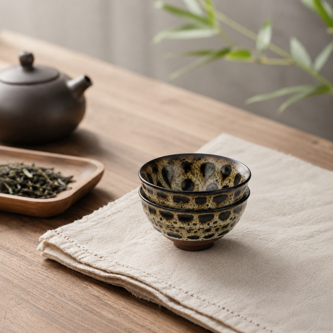 Teeschalen "Hitomi" 2er Set 80 ml aus Keramik mit reaktiver Glasur