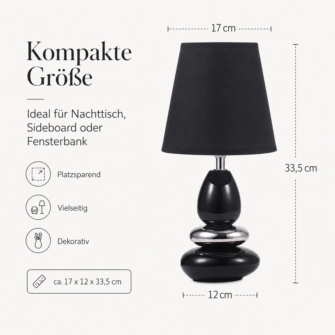 Tischlampe ANNA Schwarz aus Keramik mit Stoffschirm