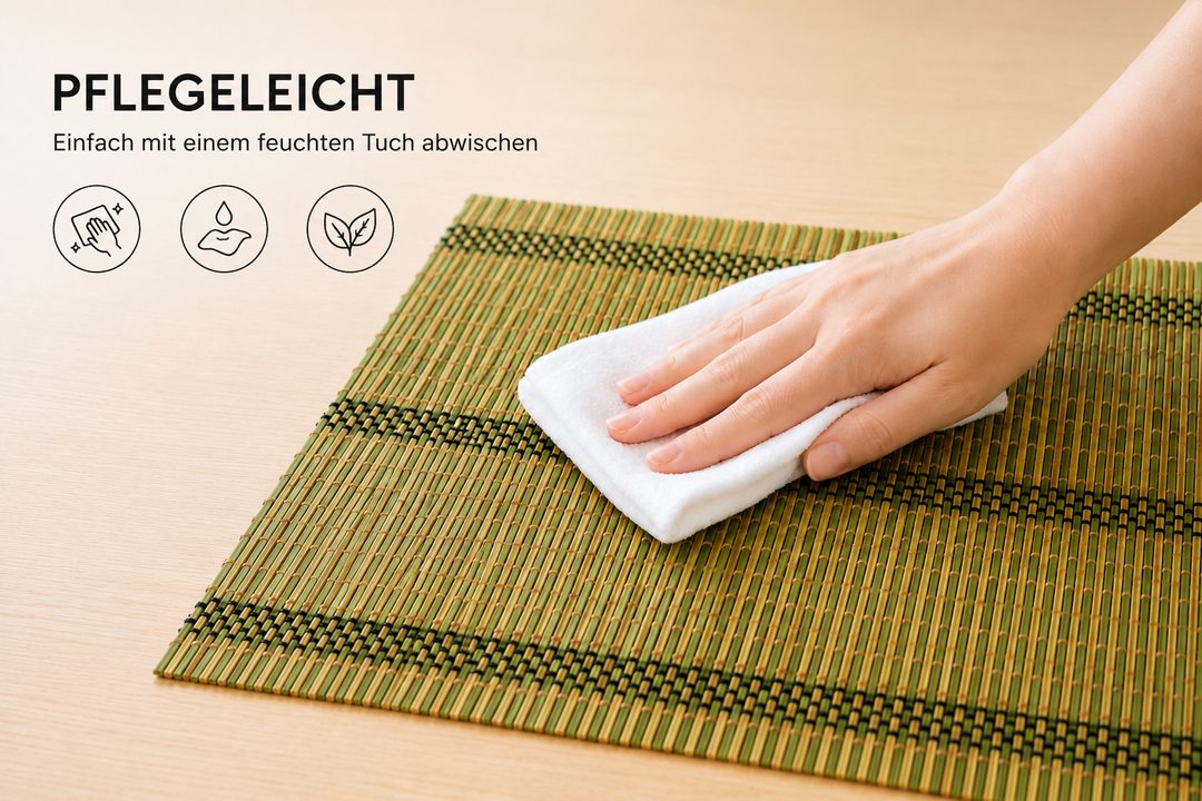 Grüne Bambus Tischmatten "Herbert" 6er Set – natürliche Platzsets für Esstisch, Küche & asiatische Tischdekoration