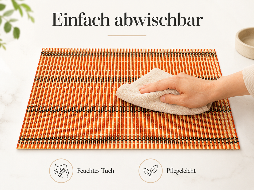 Bambus Tischmatten "Herbert" Orange 6er Set – natürliche Platzsets 45 x 30 cm