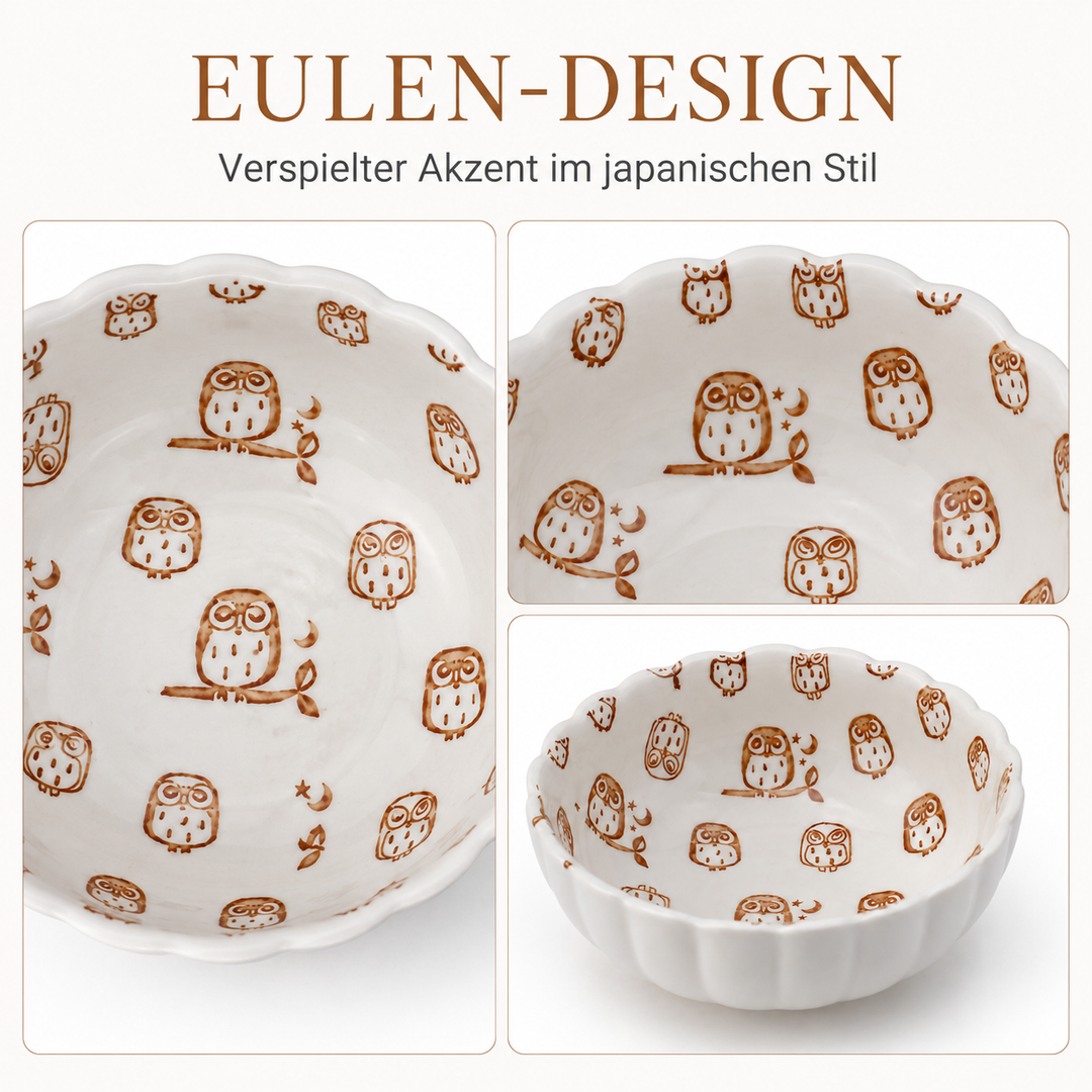 Porzellanschale "Momiji" braun Eulen Design - 11cm