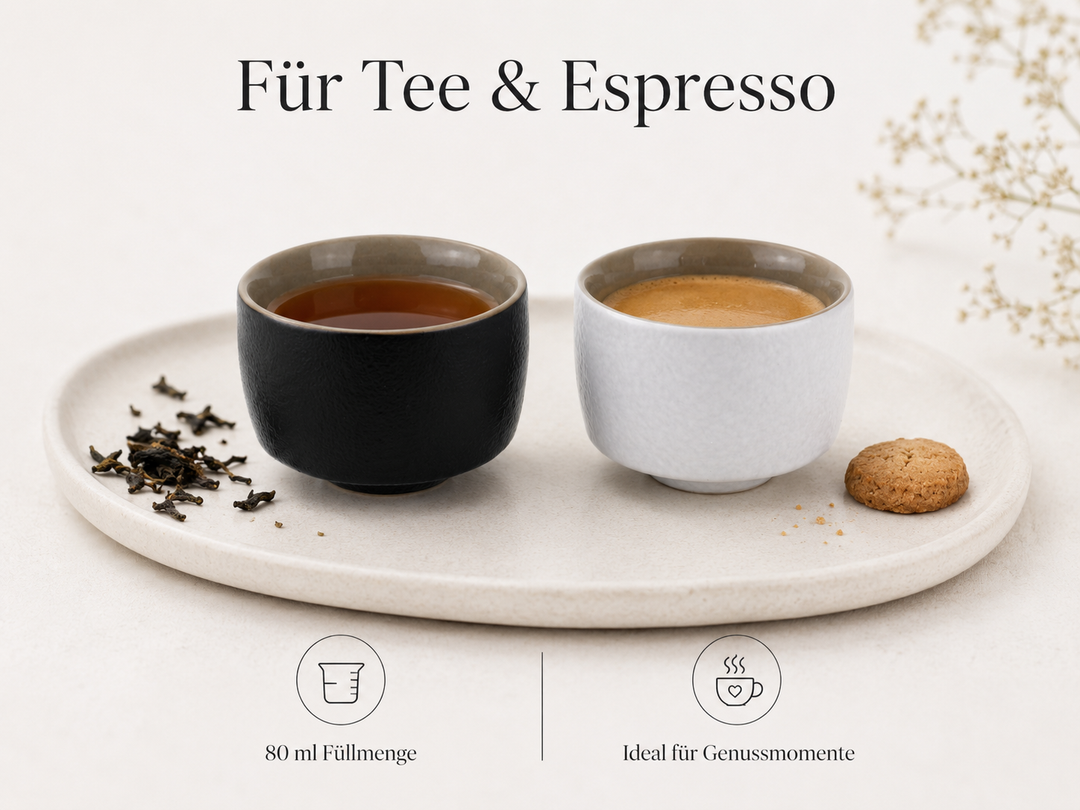 Teeschalen Set „Zen“ 2er Set – Matt Schwarz & Matt Weiß | Teetassen & Espressotassen aus Keramik