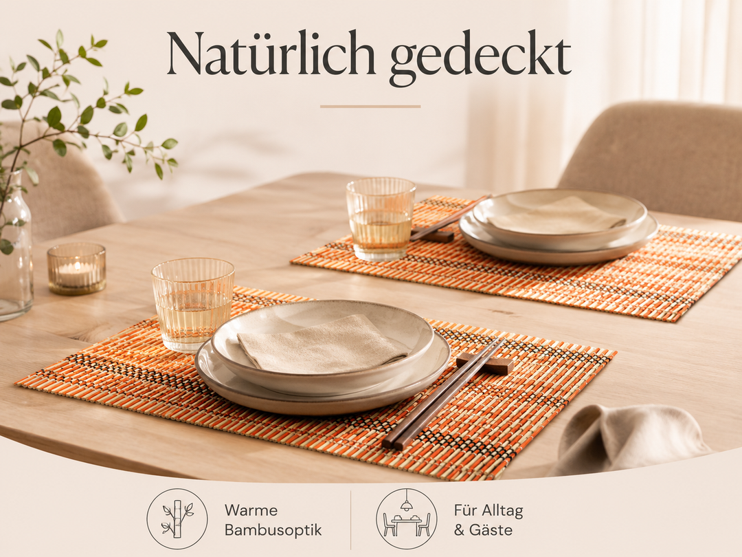 Bambus Tischmatten "Herbert" Orange 6er Set – natürliche Platzsets 45 x 30 cm