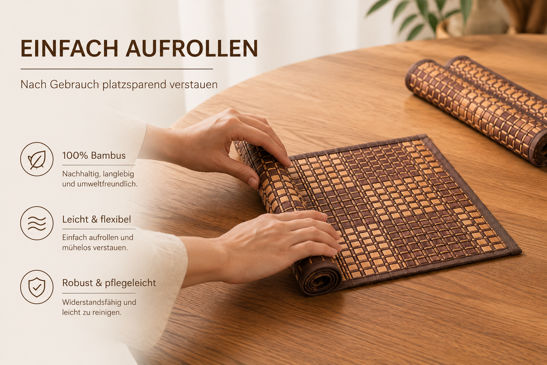 Bambus Tischmatten "Inga" 6er Set Braun Natur