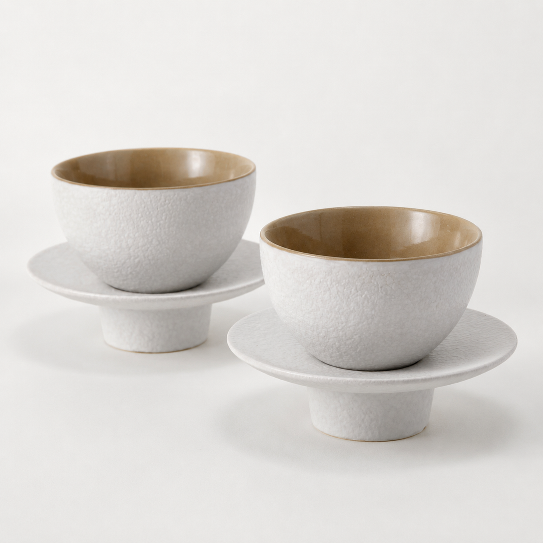Teetasse "Ayame" mit Unterteller Weiß – 2er Set für Tee & Espresso