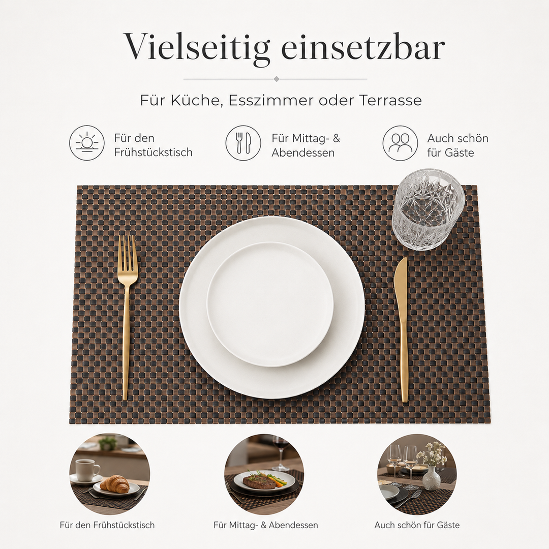 Tischsets ALFONSO 6er Set Braun Schwarz aus gewebtem PVC