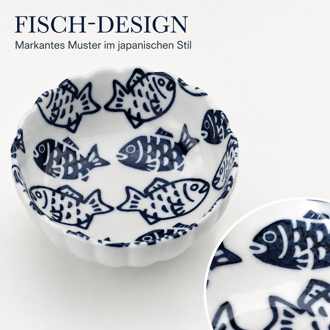 Porzellanschale "Momiji" Fisch Blau – 11 cm