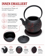 Bild in der Galerie öffnen: Shiawase Gusseisen Teekanne 1,2 L mit Sieb und Untersetzer