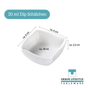 Kleine Dipschalen aus Porzellan 6er Set weiß für Sojasauce und Snacks