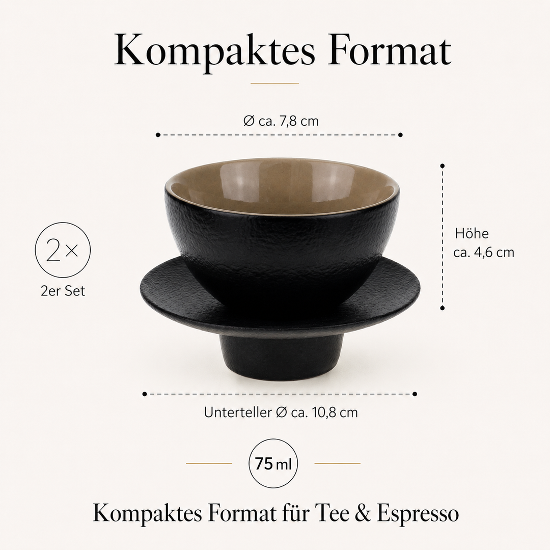 Teetasse "Ayame" mit Unterteller Schwarz – 2er Set für Tee & Espresso