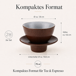 Bild in der Galerie öffnen: Teetasse "Ayame" mit Unterteller Zedernbraun – 2er Set für Tee &amp; Espresso
