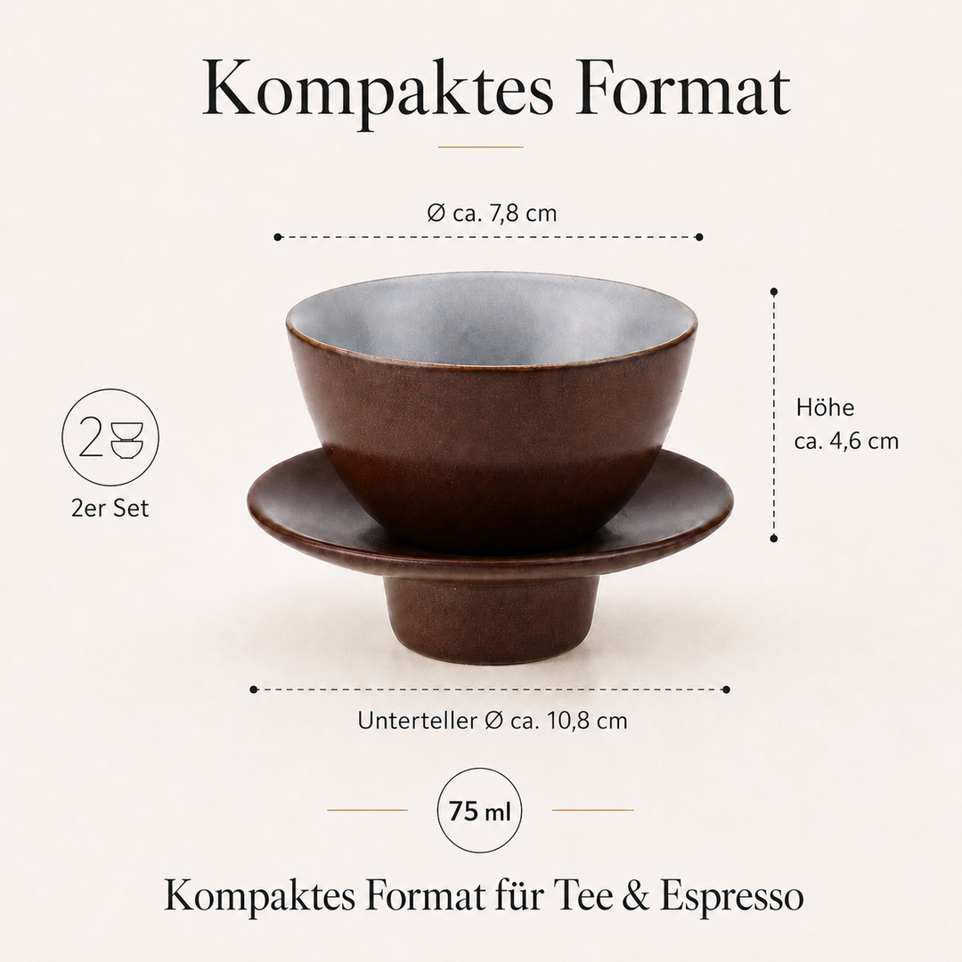 Teetasse "Ayame" mit Unterteller Zedernbraun – 2er Set für Tee & Espresso