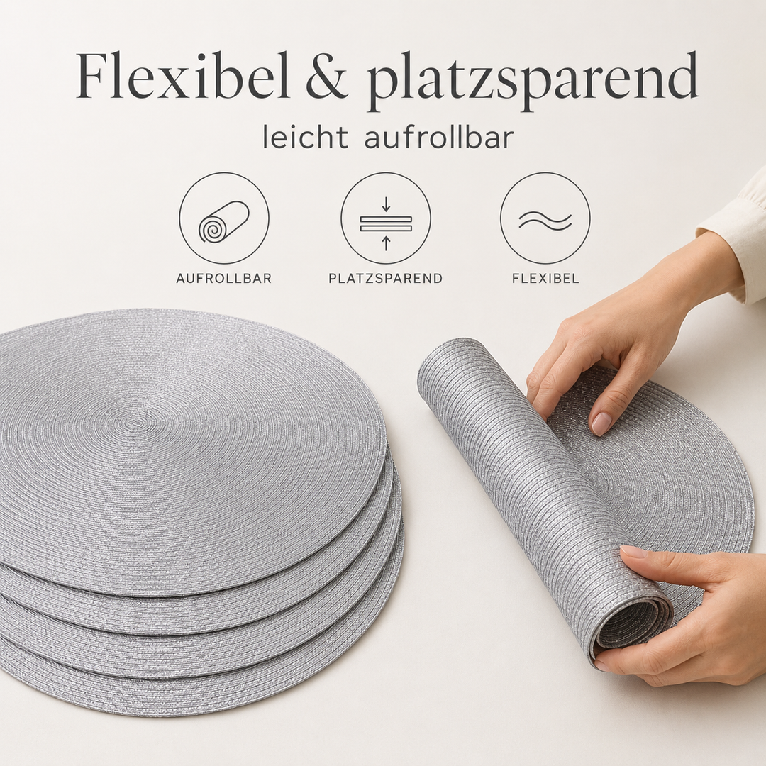Tischmatten "Helena" Silber 6er Set Ø 38 cm runde Platzsets