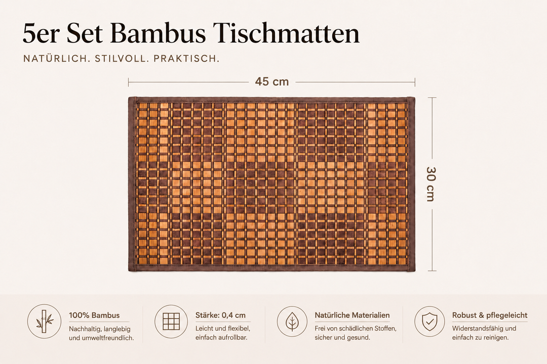 Bambus Tischmatten "Inga" 6er Set Braun Natur