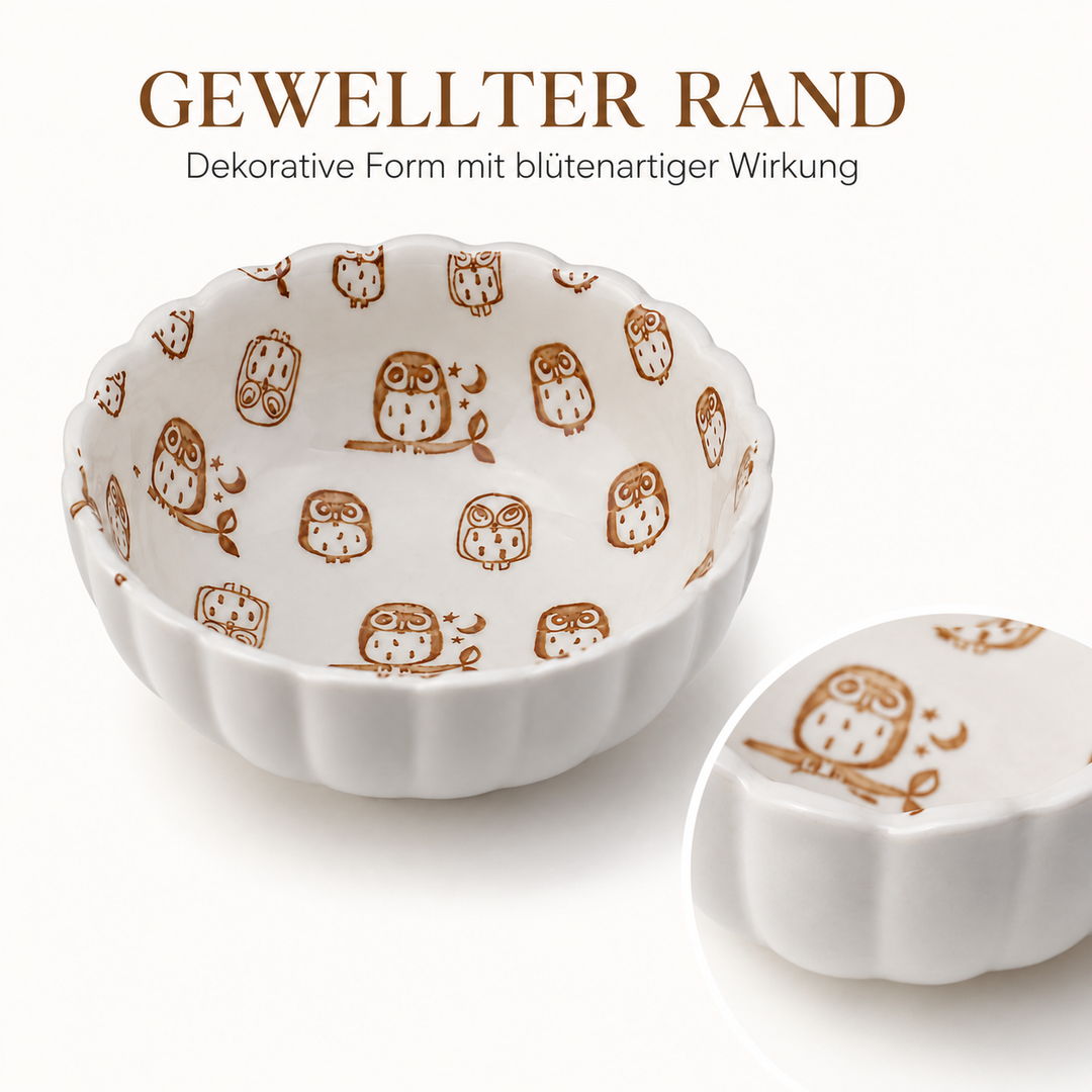 Porzellanschale "Momiji" braun Eulen Design - 11cm