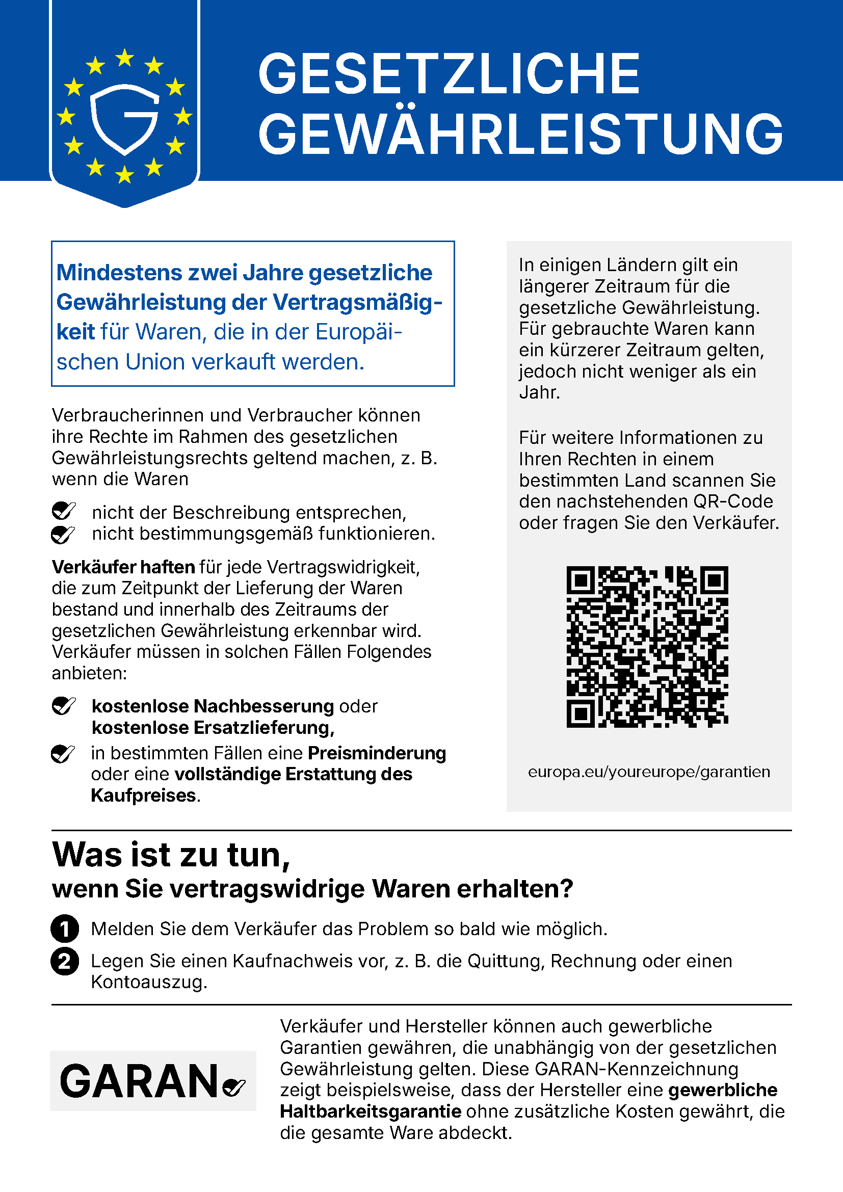 Offizieller EU-Hinweis zur gesetzlichen Gewährleistung. Eine lesbare Textfassung folgt unter der Grafik.