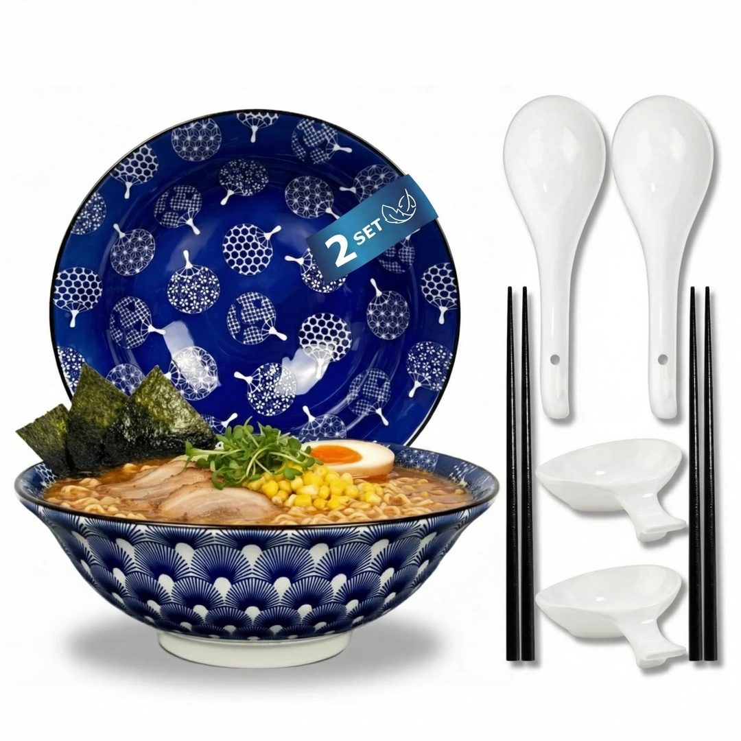 URBAN LIFESTYLE Ramen Schüssel Dinner Set Porzellan 8 Stück "Uchiwa"