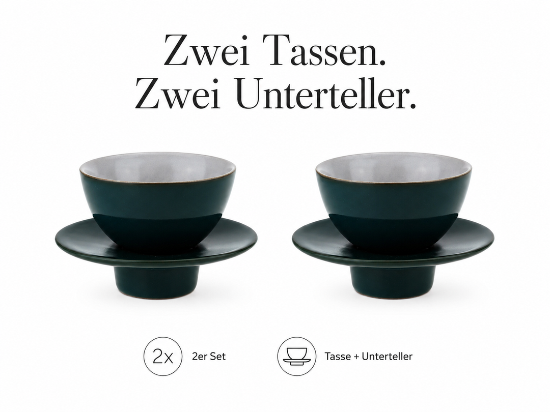 Teetasse "Ayame" mit Unterteller Türkis – 2er Set für Tee & Espresso