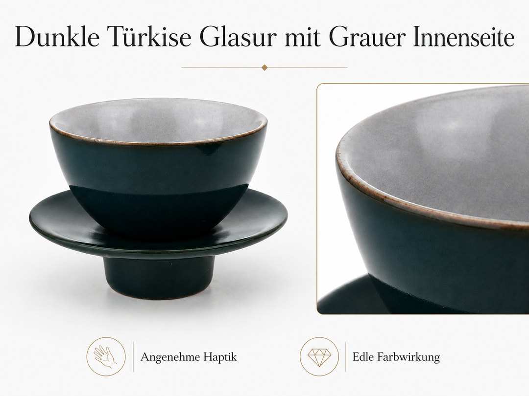 Teetasse "Ayame" mit Unterteller Türkis – 2er Set für Tee & Espresso