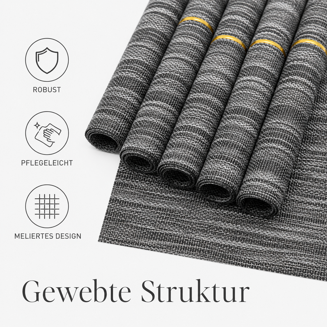 Tischmatten GIUSEPPE 6er Set Schwarz Meliert 45 x 30cm