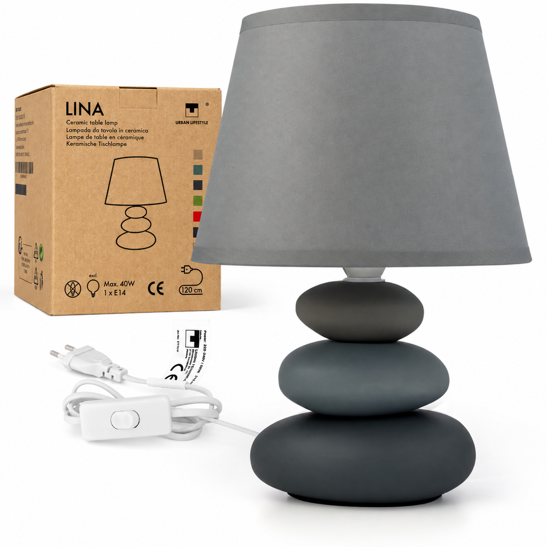 Nachttischlampe Lina – Keramik, Hellgrau-matt