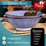 Bild in der Galerie öffnen: Tokusa Ramen Schalen 2er Set - 20cm Porzellan blau-weißes Linienmuster
