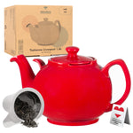 Bild in der Galerie öffnen: Handmade red ceramic teapot with stainless steel infuser for loose-leaf tea
