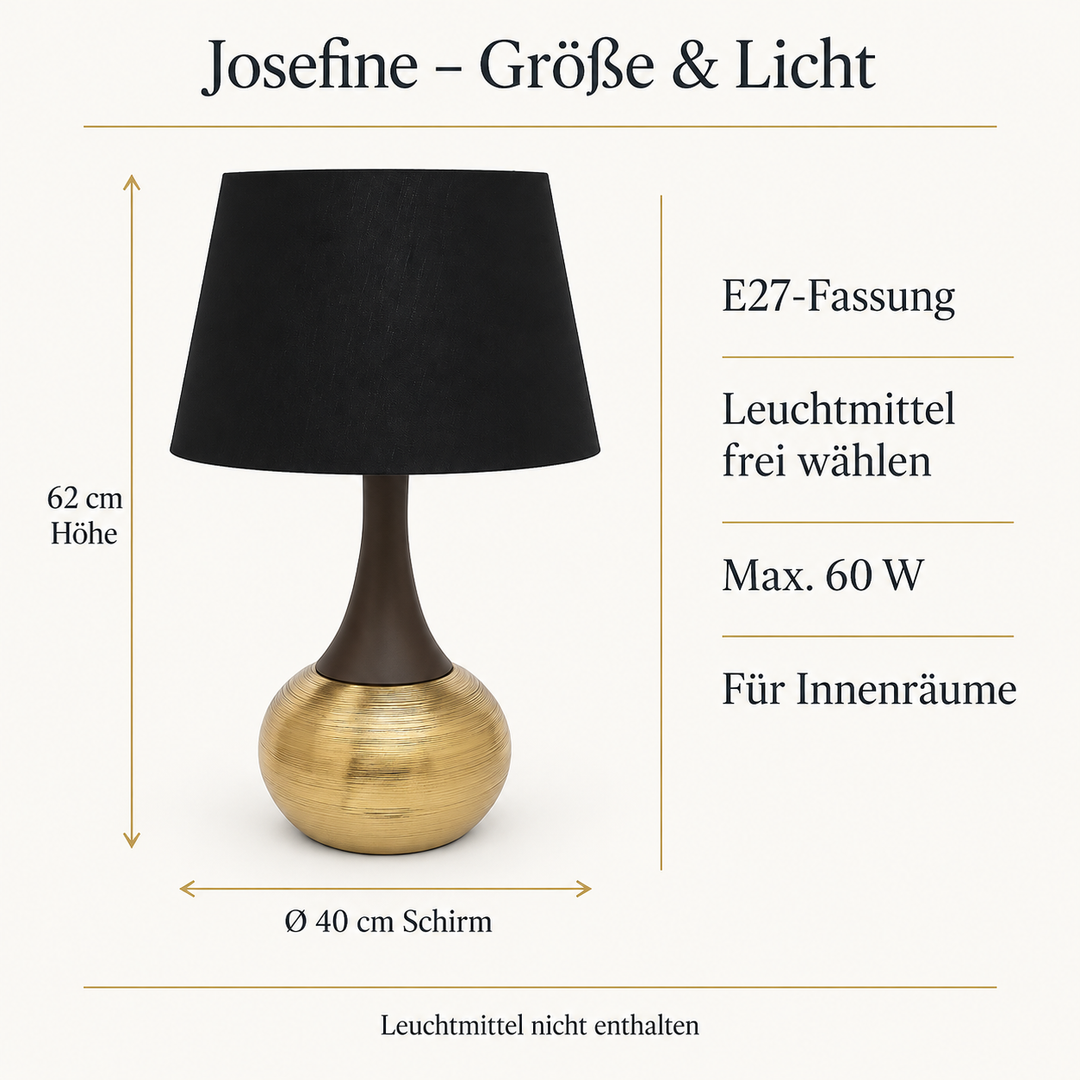 Josefine: 62 cm Höhe, 40 cm Schirmdurchmesser, E27-Fassung, maximal 60 W, Leuchtmittel nicht enthalten