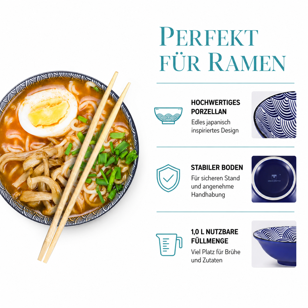 Ramen-Schüssel-Set Kaiyo – Porzellan, 20 cm, 2er-Set