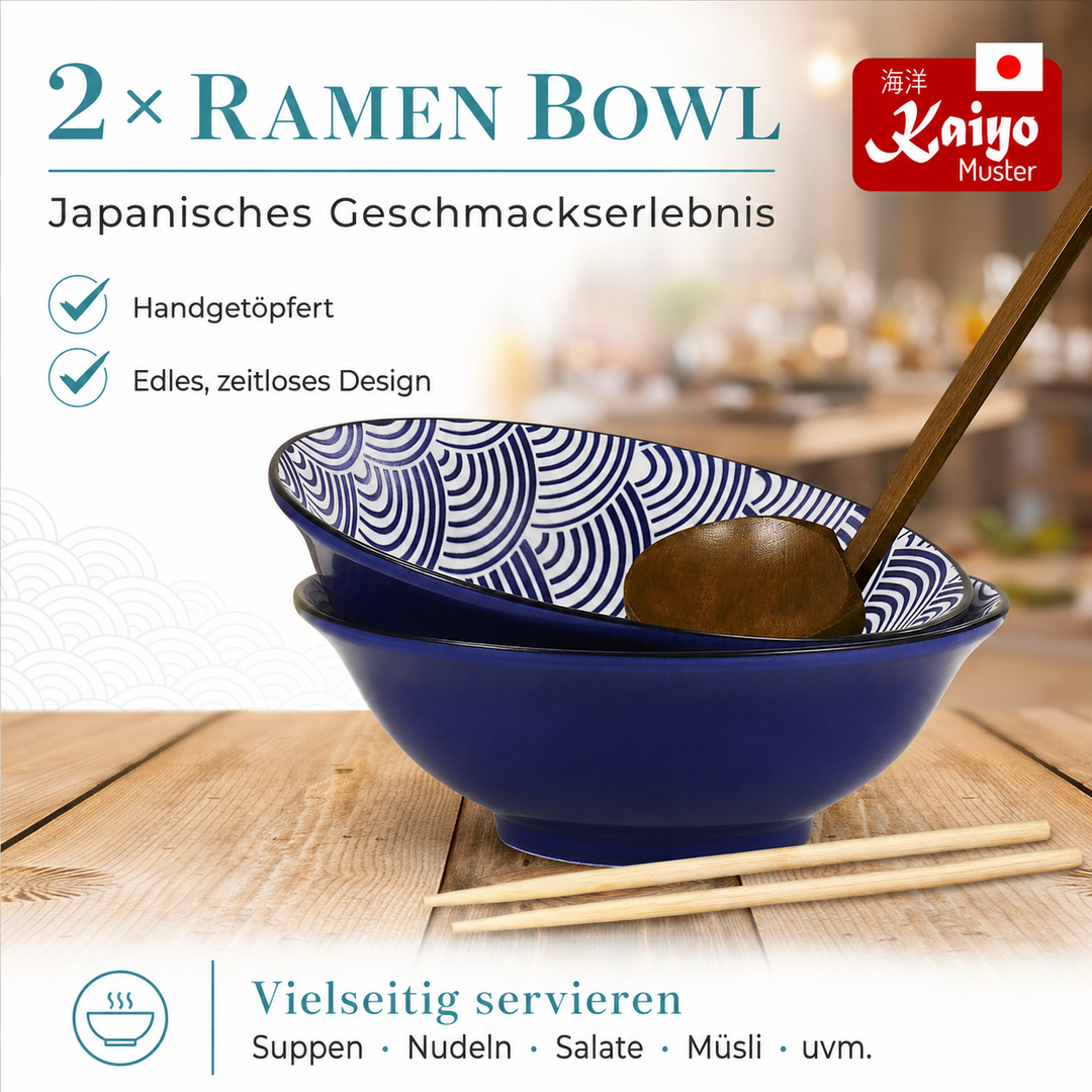 Ramen-Schüssel-Set Kaiyo – Porzellan, 20 cm, 2er-Set