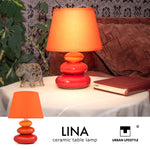 Bild in der Galerie öffnen: Keramik Nachttischlampe Lina in Orange, LED geeignet, mit Stoffschirm
