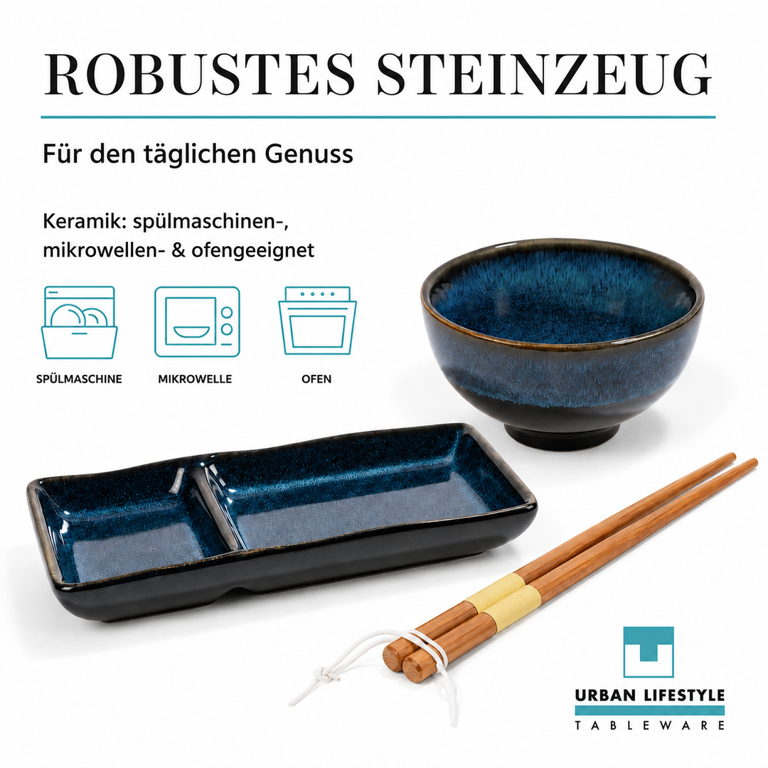 Sushi-Set Misaki – Keramik, Marineblau, für 2 Personen
