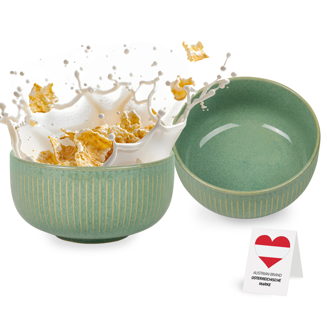 Müslischalen Steinzeug grün - 2er Set Ø 15cm