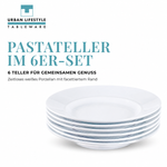 Bild in der Galerie öffnen: Sechs Pastateller Milano aus Porzellan im 6er-Set für Pasta und Salat
