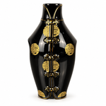 Bild in der Galerie öffnen: Schwarze Porzellanvase mit goldfarbenem Dekor – Vorderansicht