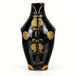 Bild in der Galerie öffnen: Schwarze Porzellanvase mit goldfarbenem Dekor – Frontdetail