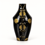 Bild in der Galerie öffnen: Schwarze Porzellanvase mit goldfarbenem Dekor – Gesamtansicht