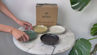 Urban Lifestyle Mezze Teller aus Steinzeug 4 Stück Vorspeisen Teller (Bunt)