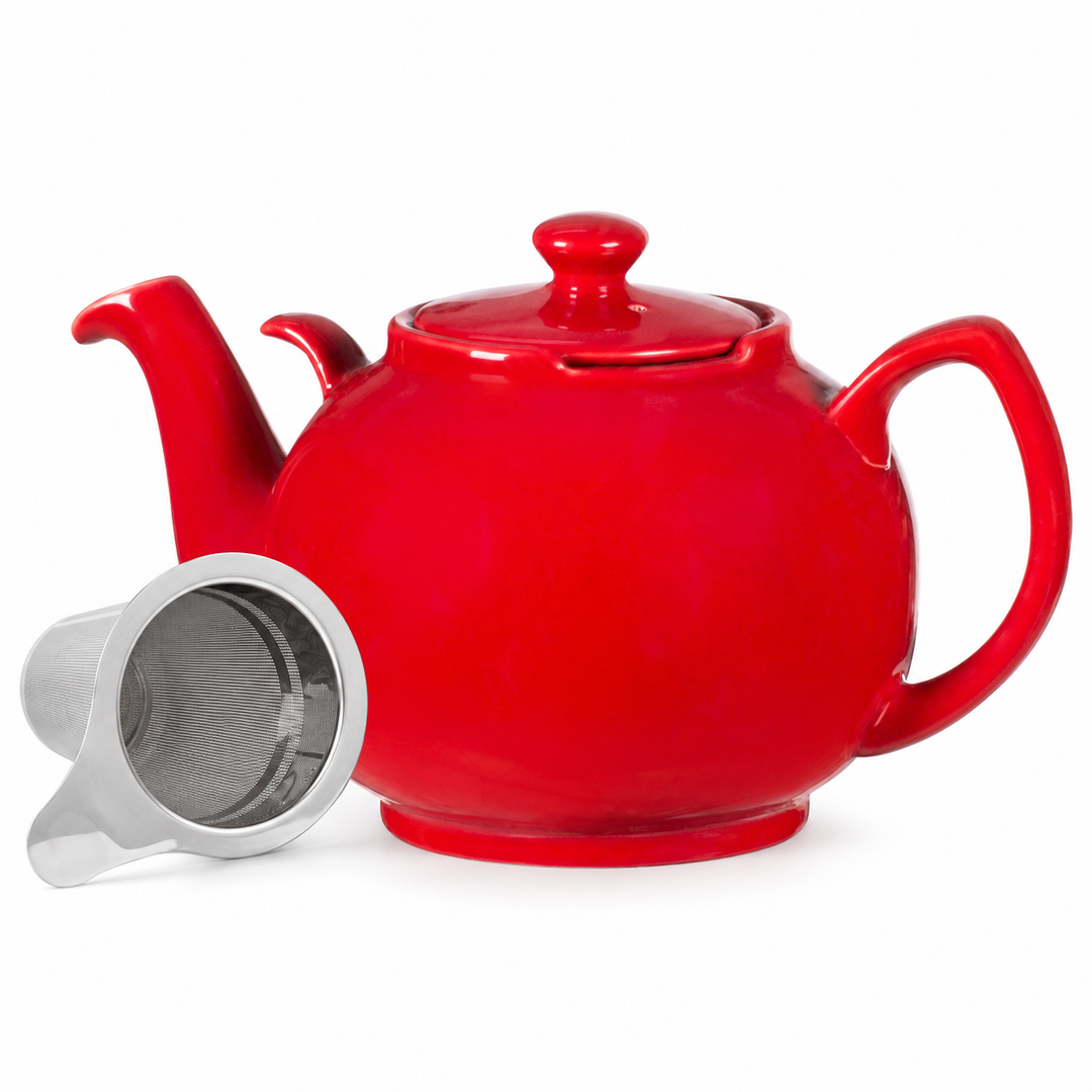 Teekanne mit Siebeinsatz (B-Ware) – Keramik, Rot, 1,6 L – reine Produktansicht