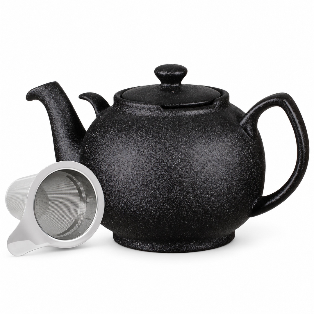 Teekanne mit Siebeinsatz – Keramik, Schwarz, 1,6 L – reine Produktansicht