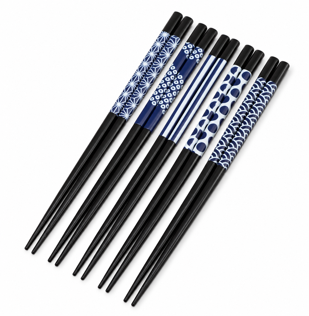 Essstäbchen-Set – Bambus, 5 Paar, japanische Muster – reine Produktansicht