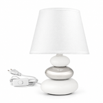 Bild in der Galerie öffnen: Nachttischlampe Lina – Keramik, Weiß-Silber – reine Produktansicht