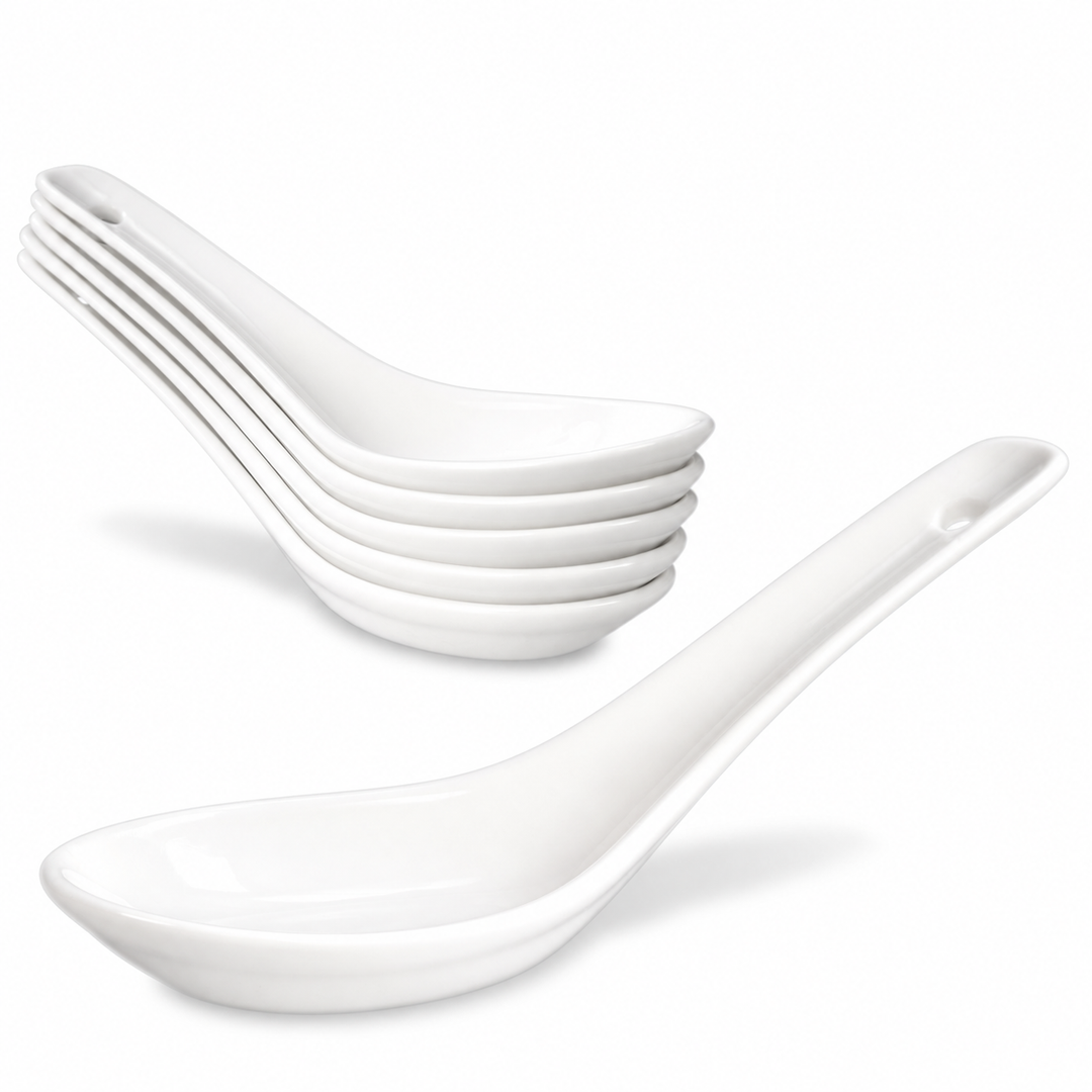 Porzellanlöffel-Set – Porzellan, Weiß, 6er-Set – reine Produktansicht