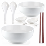 Bild in der Galerie öffnen: Ramen-Schüssel-Set groß – Porzellan, Weiß, Ø 20,5 cm, Komplett-Set für 2 Personen – reine Produktansicht