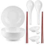 Bild in der Galerie öffnen: Ramen-Schüssel-Set kompakt – Porzellan, Weiß, Ø 17,5 cm, Komplett-Set für 2 Personen – reine Produktansicht