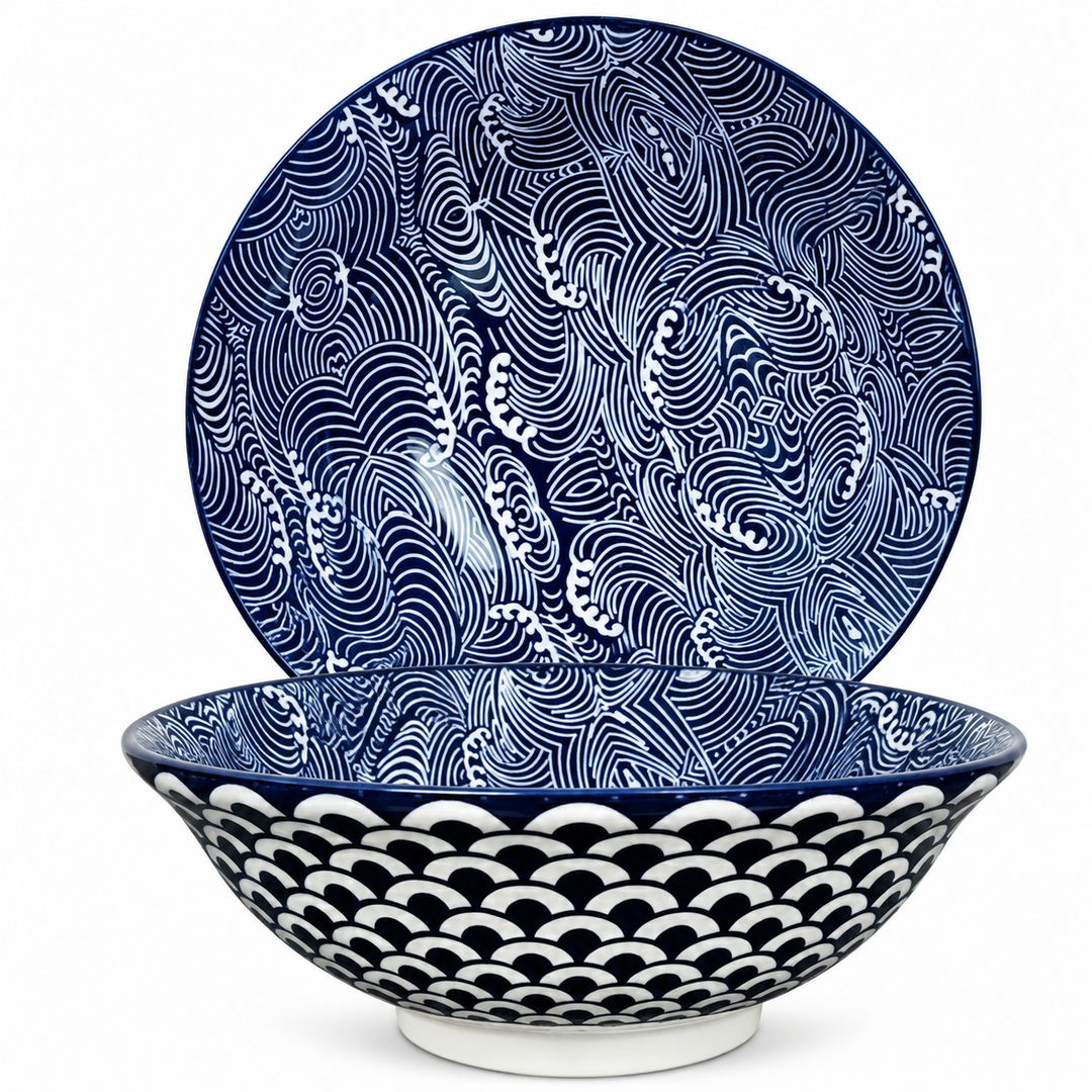Ramen-Schüssel-Set Seigaiha – Porzellan, 20 cm, 2er-Set – reine Produktansicht