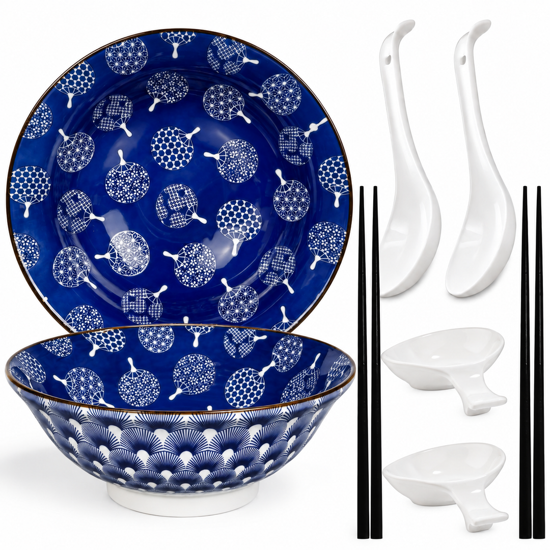 Ramen-Schüssel-Set Uchiwa – Porzellan, Ø 20,5 cm, Komplett-Set für 2 Personen – reine Produktansicht