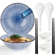 Ramen Schüssel Set Tokusa 2er aus Porzellan mit Löffeln, Dipschalen und Essstäbchen Ø 20,5 cm
