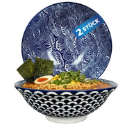 Ramen Schüssel Set aus Porzellan 20,5 cm im japanischen Stil mit Seigaiha Muster