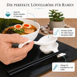 Bild in der Galerie öffnen: Ramen-Zubehör-Set mit Löffeln, Dipschalen &amp; Essstäbchen – Porzellan &amp; Holz, Weiß, für 4 Personen